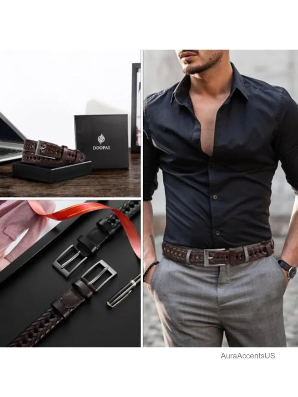 Men's Braided Leather Dress Belt Woven Casual Golf Adjustable